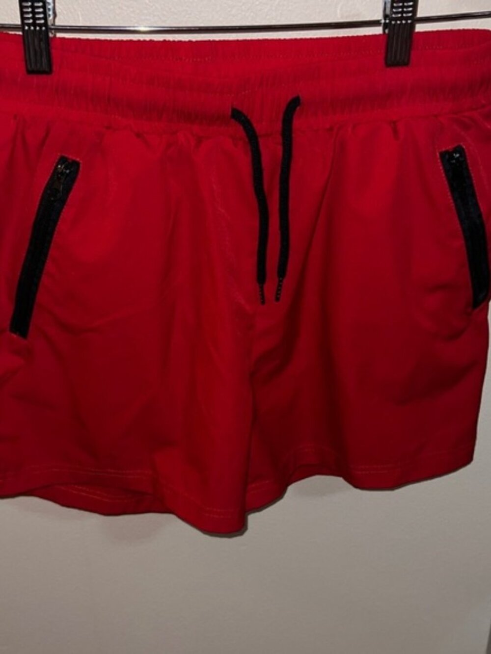 Red Shorts with Black Zipper Accents